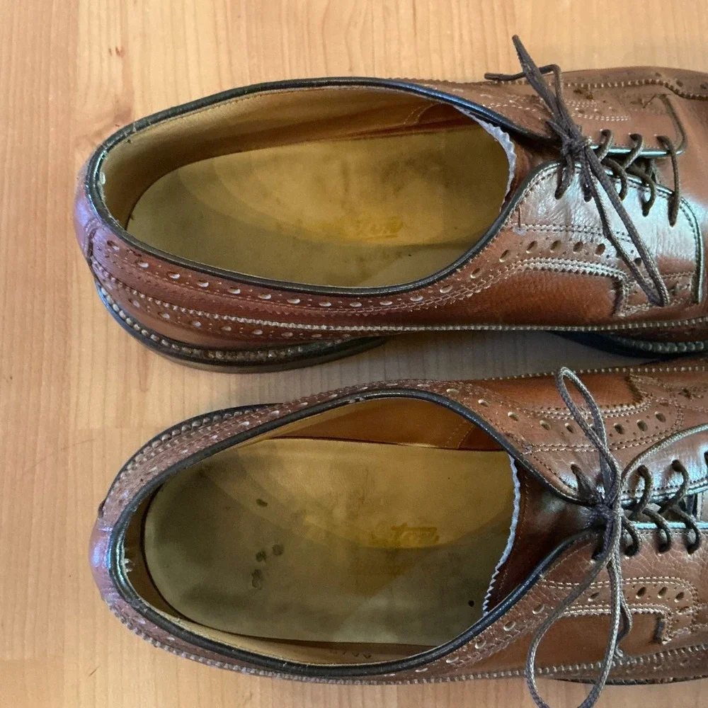 Vintage Nettleton Longwing Brogue Derby Shoes Brown Pebbled Leather Mens 12 AA/B